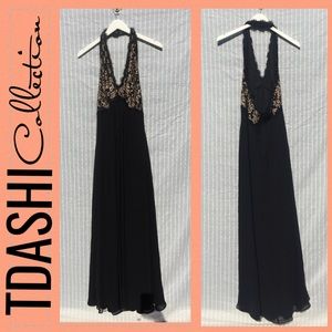 Beautiful Black and Taupe Halter Evening Gown